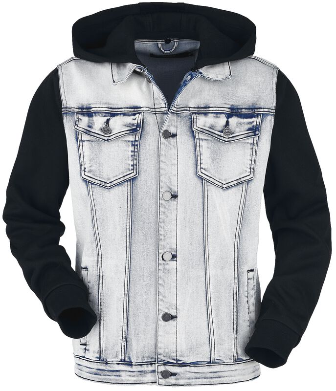 "Denim Jacket with Sweat Sleeves and Hood" Jeans Jacket blue-black by RED by EMP