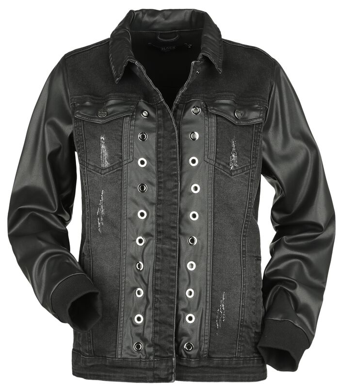 "Jeans Jacket With Faux Leather Details" Jeans Jacket black by Black Premium by EMP