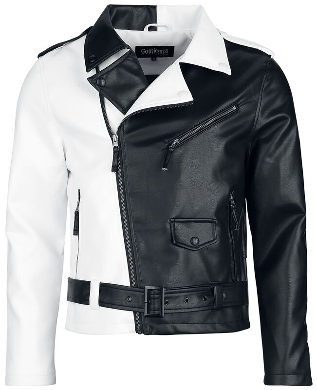 "Jacket in Black and White" Imitation Leather Jacket black-white by Gothicana by EMP