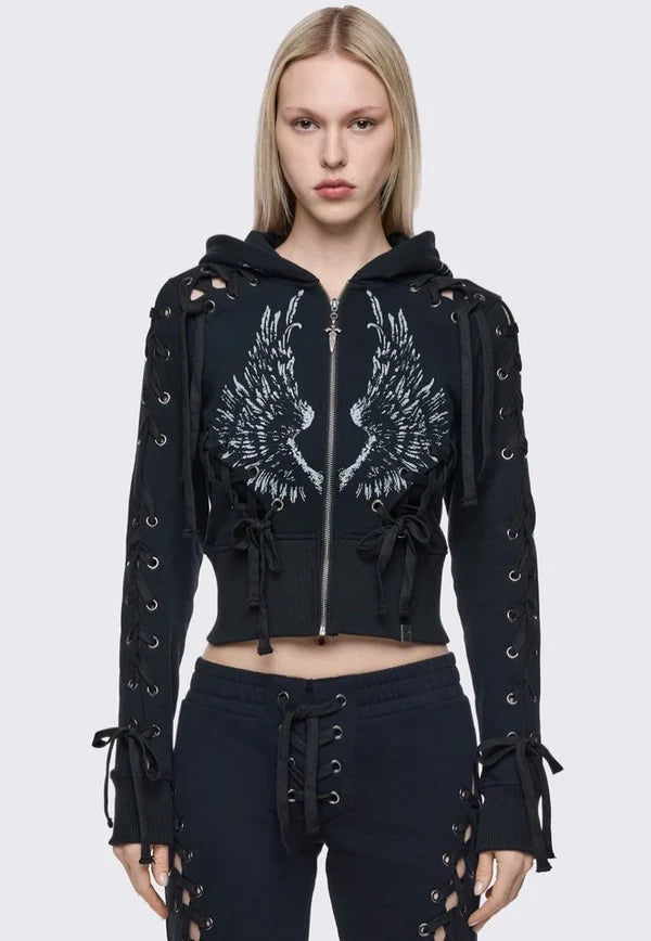 Grave Zip Up Hoodie Black - Zipper