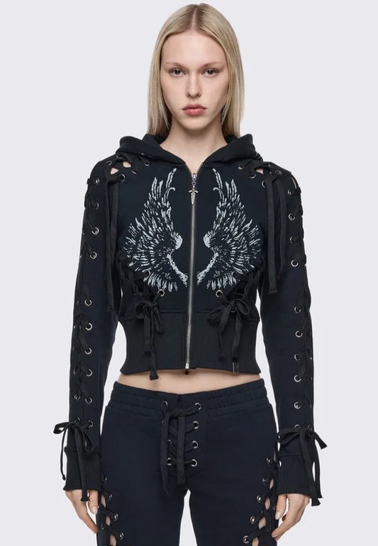 Grave Zip Up Hoodie Black - Zipper