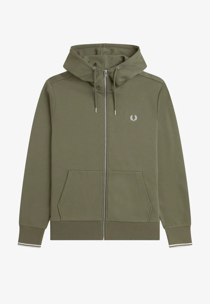 Hooded Zip-Through Laurel Wreath Green/Ecru/Dusky Blue - Zipper