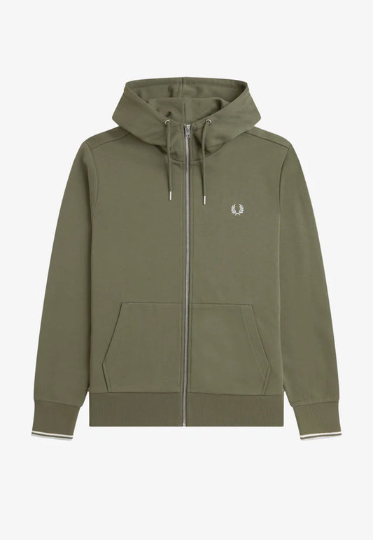 Hooded Zip-Through Laurel Wreath Green/Ecru/Dusky Blue - Zipper